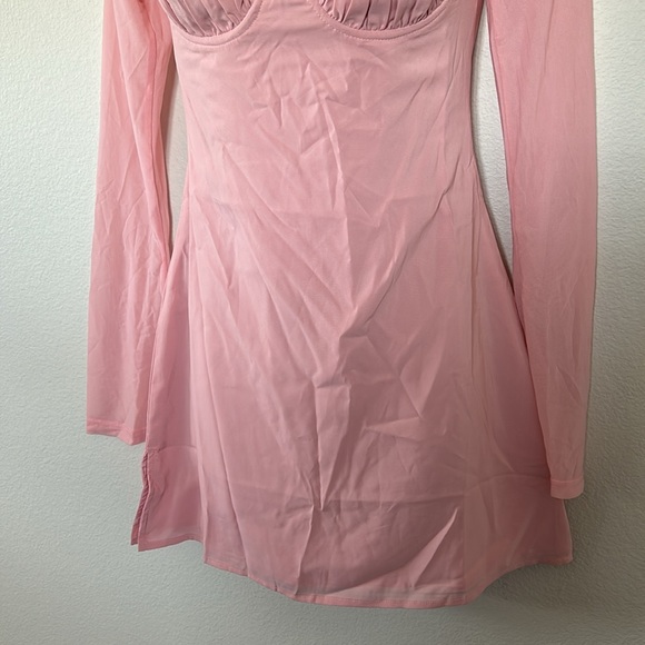 Princess Polly Pink Dyer Bell Long Sleeve Halter Ruched Bust Mini Dress - Picture 5 of 10
